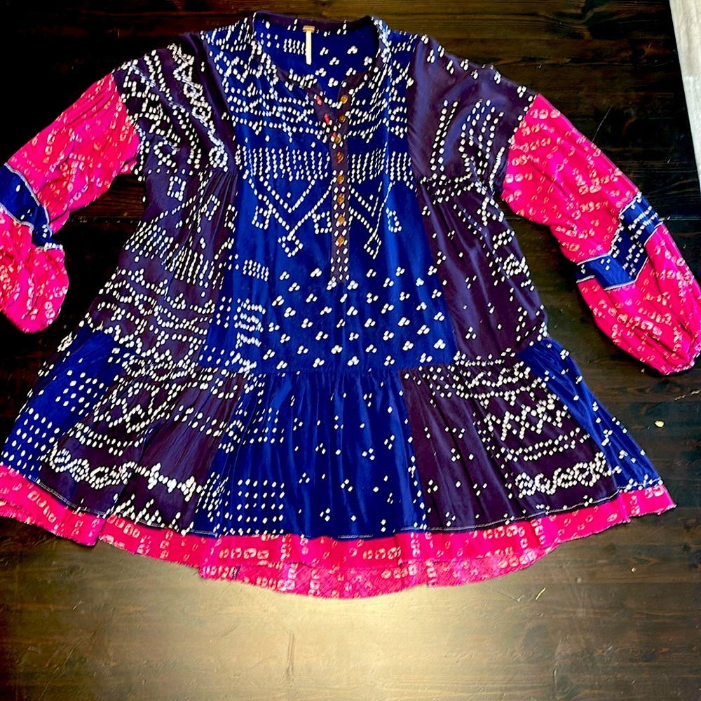 Bohemian Navy and Pink Blouse